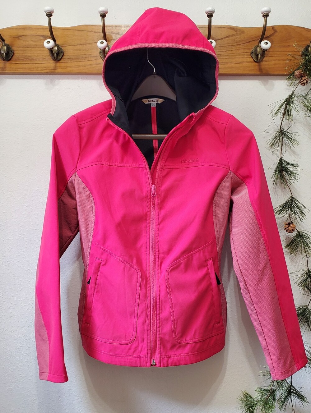 Ansai Hot Pink Performance Hooded Softshell Jacket Full Zip  VTG Y2K 2000s
